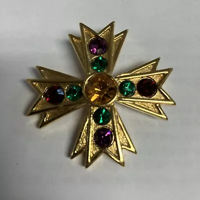 1991 NAPIER Gold Tone Multicolored Rhinestone Royal Maltese Cross Brooch • $24.95