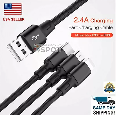 3 In 1 Fast USB Charging Cable Universal Multi Function Cell Phone Charger Cord • $1.04