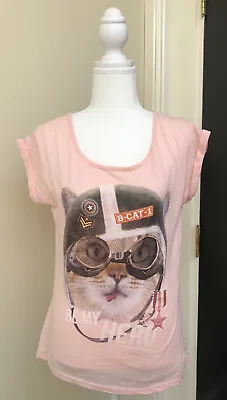 $8 • Buy Bershka Pink Cat Tshirt L