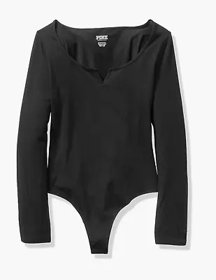 New Victorias Secret PINK Soft Cotton Long Sleeve Bodysuit Shirt Top Black Med • $14.89