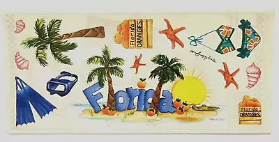 Florida Scrapbooking Stickers 5.5”x12”- Vacation Beach Palm Trees Oranges Shells • $4.75