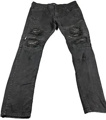 Smoke Rise Destroyed Moto Jeans Men’s Sz 40X34 Black Stretch Zipper Pockets • $34.99