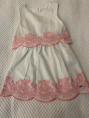 Vineyard Vines Girls Lined Dress Size 3t White And Pink With Scalloped Accents • $22.99