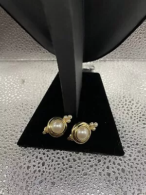 Vintage MARVELLA Gold Brushed Tone Faux Pearl Clip-On Earring • $11