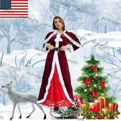 Christmas Costume Xmas Mrs. Claus Party Santa Cosplay Women Red Dress UP • $44.99