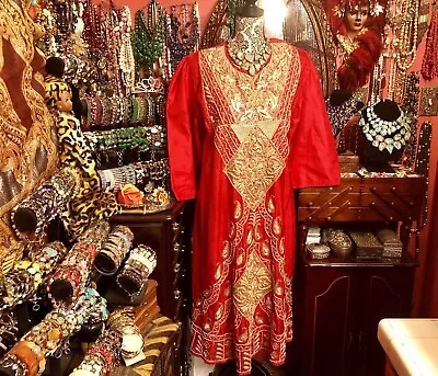 Gorgeous Detailed Moroccan Dress In Silk With Hand Embroidered Gold Brocade • $75