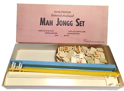 Vintage Royal Traveler 152 Tiles Embossed Hardwood Mah Jongg Set Made Usa • $9.99