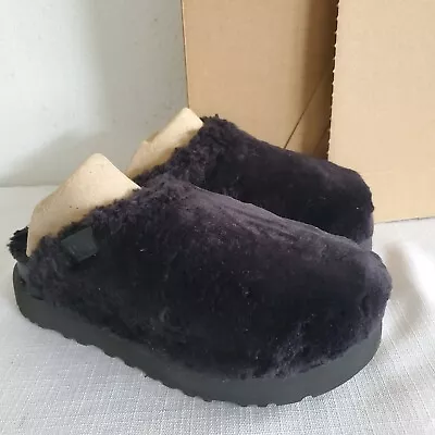 New Womens Size 8 Black Ugg Fuzz Sugar Slide Curly Plush Wool Slippers 1135132 • $76.46