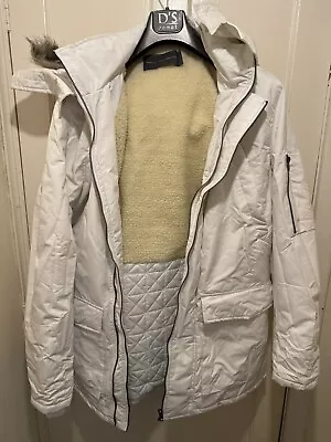 MENS FRENCH CONNECTION FAUX FUR HOODED Parka Coat White Jacket SIZE L Large • £39.99