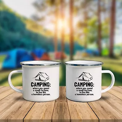 Camping Tin Enamel Mug Camper Van Camping Tea Coffee Funny Novelty Mug • £9.95