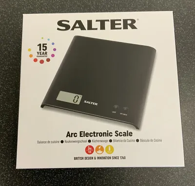 NEW Salter ARC Digital Kitchen Scales Slim Compact Precise Food Weighing Black • £10