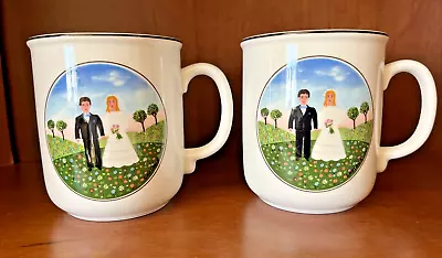 Villeroy & Boch Naïf Wedding 🌷 Set Of 2 Coffee Mugs Bride Groom Tea Cups • $89.99