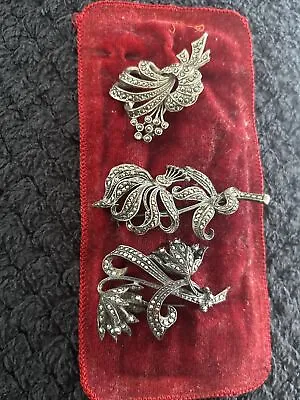 £5 • Buy Vintage Job Lot 3x Sparkling Marcasite Decorative Pin Brooch