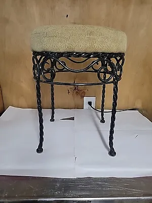 Vintage Heavy Wrought Iron Vanity Stool Seat With Cushion Twisted Iron • $65