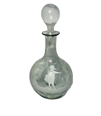 Mary Gregory Hand Painted Clear GlassDecanter With Original Stopper Hand Blown. • $40