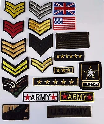 Military Ranks Style Embroidered Iron On Sew On Patches Badges Transfers • £2.79