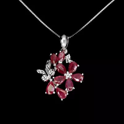 Heated Pear Ruby 5x3mm White Topaz Gemstone 925 Sterling Silver Jewelry Necklace • $9.39