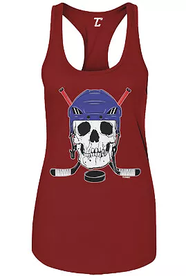 Skull And Crossed Hockey Sticks - Sports Helmet Puck Women's Tank • $20.95