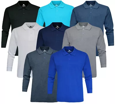 Long Sleeve Polo Shirt Casual Top 2 Button Collared Pique Cotton Mix By Beebizco • £10.95