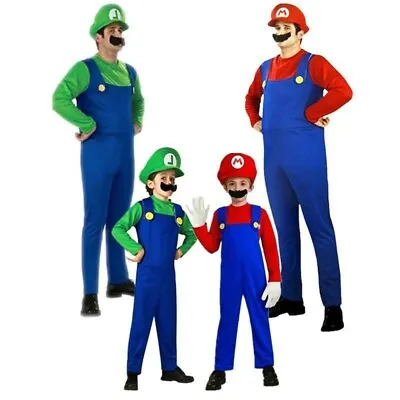 Adult Men Super Mario Luigi Bros Cosplay Plumber Fancy Dress Costumes Outfits • $14.69