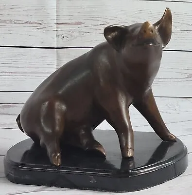 Large Sitting Sow Pig Metal Garden Statue Real 100% Bronze Art Artwork Sculpture • $349.50