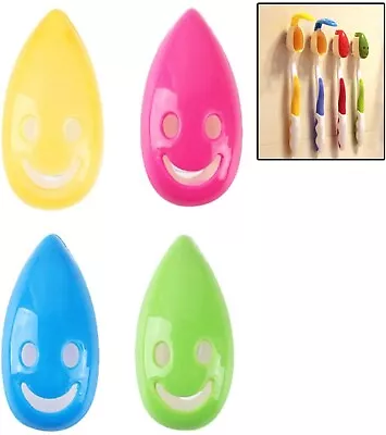 2/4pcs Kids Adults Toothbrush Cover Hanger Smiley Face Holder With Suction Cup • £3.79