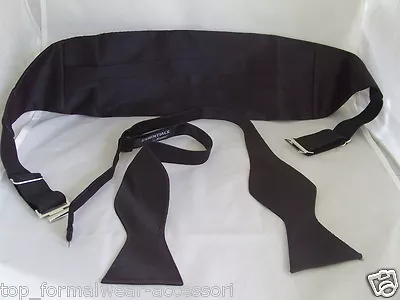 Shiny Black 100% Silk Mens Self-tie Bow Tie And Cummerbund Set Plus  Free Hankie • $22.09