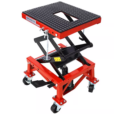 Adjustable 300 Lbs Hydraulic Motorcycle Scissor Jack Lift Stand With Wheels • $123.99