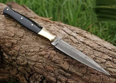 $26.95 • Buy Double-Edged V42 Military Damascus Steel Dagger Boot Knife Bull Horn Handle X70