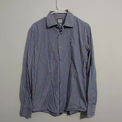 MUSTO Men's Blue Striped Button Down Long Sleeve Shirt Medium • £12.99