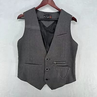 Vintage G By Guess Vest Men's Small Gray Herringbone Steampunk Waistcoat Chain • $17.50