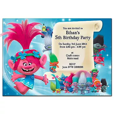I74 Trolls; Personalised Invitations Or Thank You Cards; Can Be Made For Any Age • £9.25