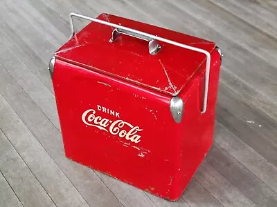 Vintage Coca-Cola Red Metal Ice Chest Cooler W/Bottle Opener Original Owner • $189