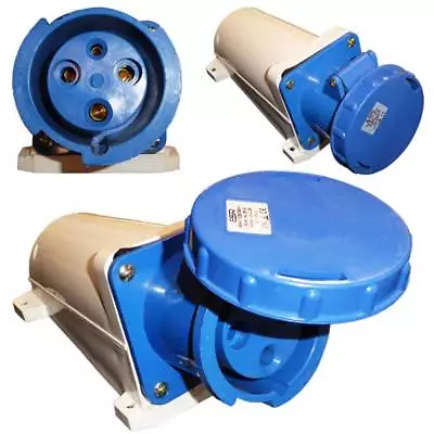 £42.95 • Buy 63A 3 Pin Socket IP67 Waterproof Wall Mount 220 - 250V Single Phase 2P+E 63 Amp