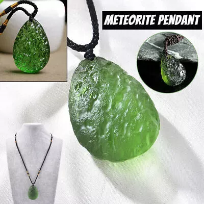 Green Gem Moldavite Meteorite Pendant Impact Stone Czech Necklace + Rope • £7.59