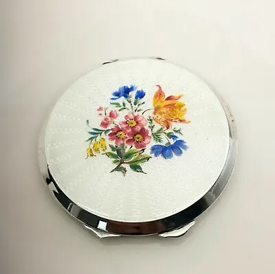 £229 • Buy Vintage Floral  Guilloche Enamel Sterling Silver Powder Compact 1950's