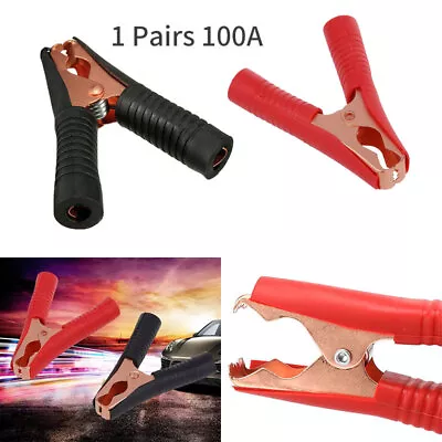 100A Car Battery Alligator Clip Test Terminal Clamps Set Red + Black Pure Copper • $11.99