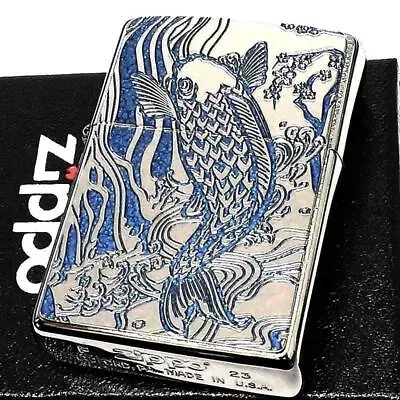 Zippo Lighter Japanese Pattern Noboru Carp Blue Different On Both Sides Cool • £139.84