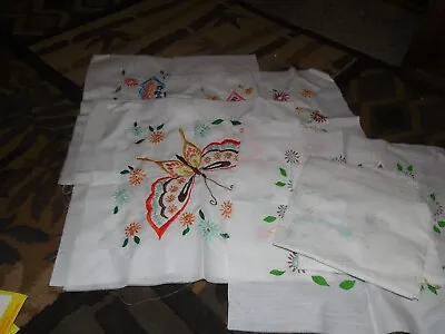Lot Of 10 Vintage Hand Embroidered Quilt Blocks - Butterflies - 14x14 Unfinished • $55