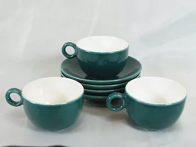 Vintage Deep Green Espresso Demitasse 3 Cup & 4 Saucer Pagnossin Traviso Italy • $39.99