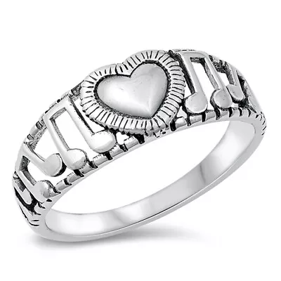 .925 Sterling Silver Music Note Heart Fashion Ring Size 5 7 8 9 10 NEW • $13.95