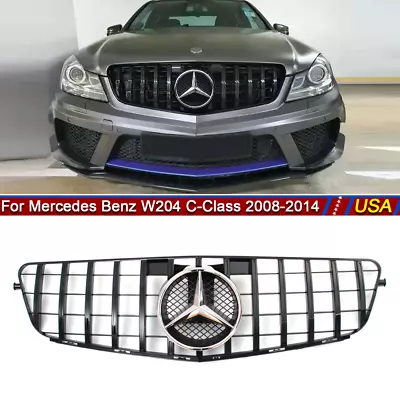 Black GTR Style Grill W/Emblem Grille For Mercedes 2008-2014 W204 C250 C350 C300 • $67.56