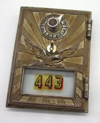 Vintage USPS Post Office Mail Box Brass Door With Flying Eagle And Glass Window • $22.75