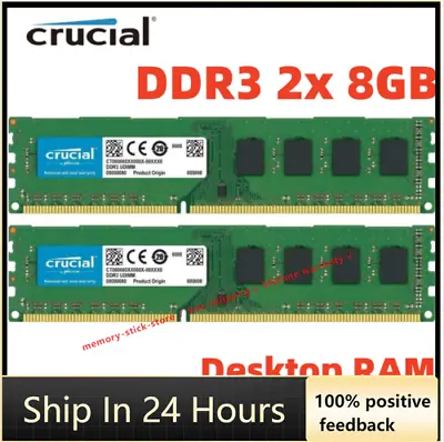 CRUCIAL DDR3 1600MHz 2x 8GB 16GB PC3-12800 Desktop Memory RAM 240pin DIMM 16G 8G • £23.94
