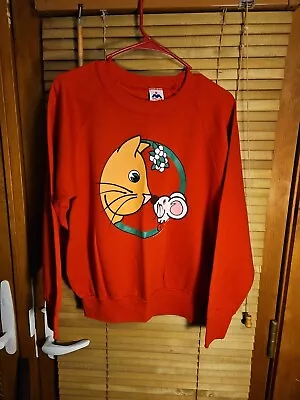 Vintage 80s 1985 Funny Cute Cat Christmas Sweatshirt Mistletoe Men's M Joke • $20