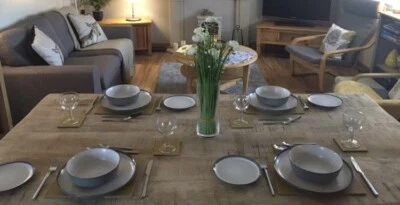 £150 • Buy DINING TABLE Light Mango Wood 2 X Benches Copper Hairpin Legs 1800x910mm