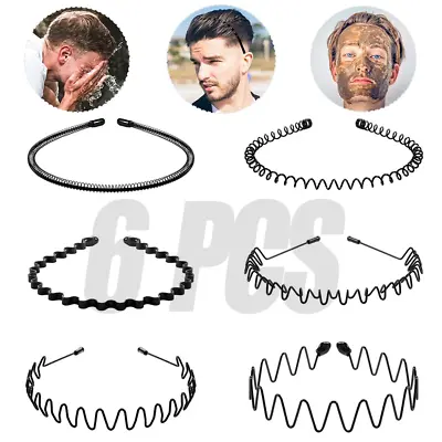 6PCS Metal Headband Sports Hair Band Hoop Comb Hairband Wave Headwear Men Women • $8.56