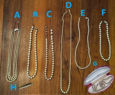 Be Classy!  (7) Vintage Simulated & Cultured Pearl Necklaces & Pin • $75