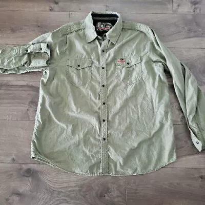 Mens Mossy Oak Button Up Shirt Men's Size XL Black Pearl Snaps Green Seersucker • $8.49