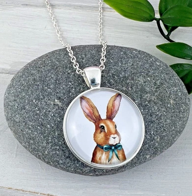 £4.99 • Buy Bowtie Hare Bunny Rabbit Silver Plated Necklace Or Keyring New In Gift Bag